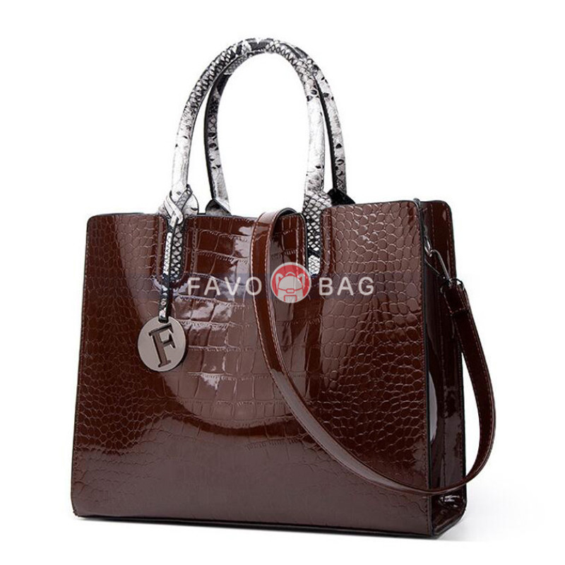 Genuine Leather Handbags for Women Snake Skin Pattern Top-handle Bag Tote Bag Wallet