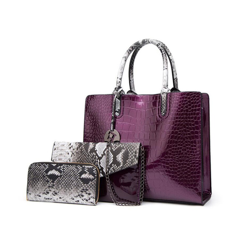 Genuine Leather Handbags for Women Snake Skin Pattern Top-handle Bag Tote Bag Wallet