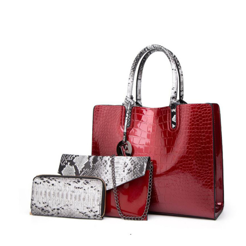 Genuine Leather Handbags for Women Snake Skin Pattern Top-handle Bag Tote Bag Wallet