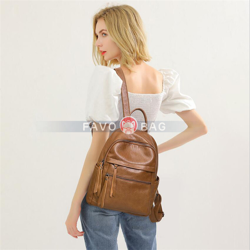 Large Capacity Women PU Leather Backpack Soft Anti-theft Travel Shoulder Bag Handbag